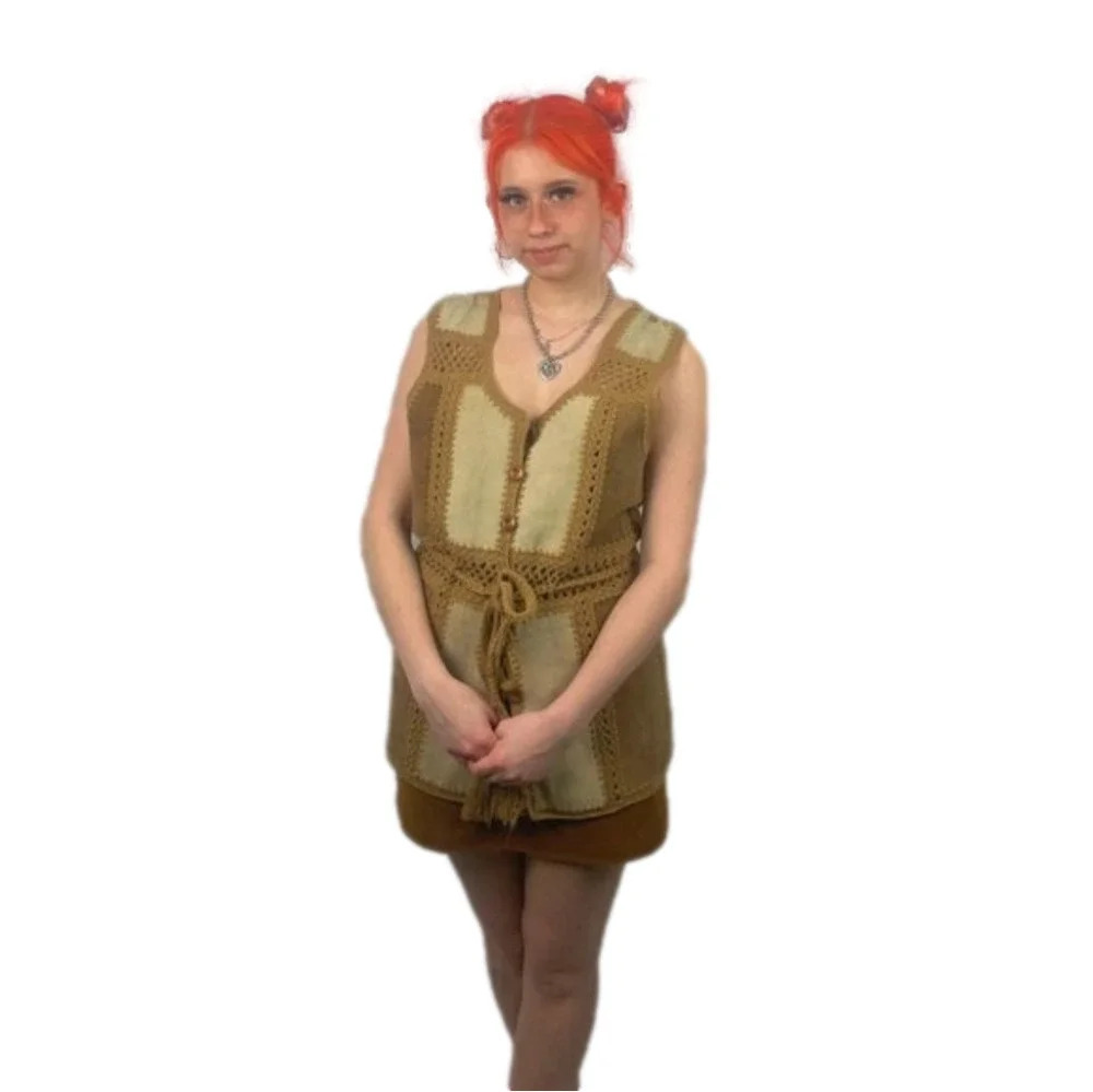 Vintage High Fashion Leather Suede Patchwork Vest size 40